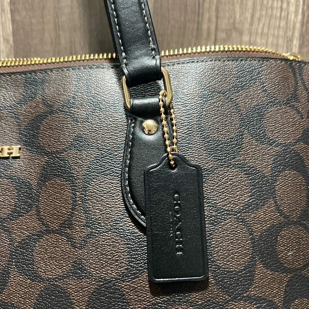 Coach Brown and Black Signature Tote Purse Bag Zip up - Picture 4 of 15